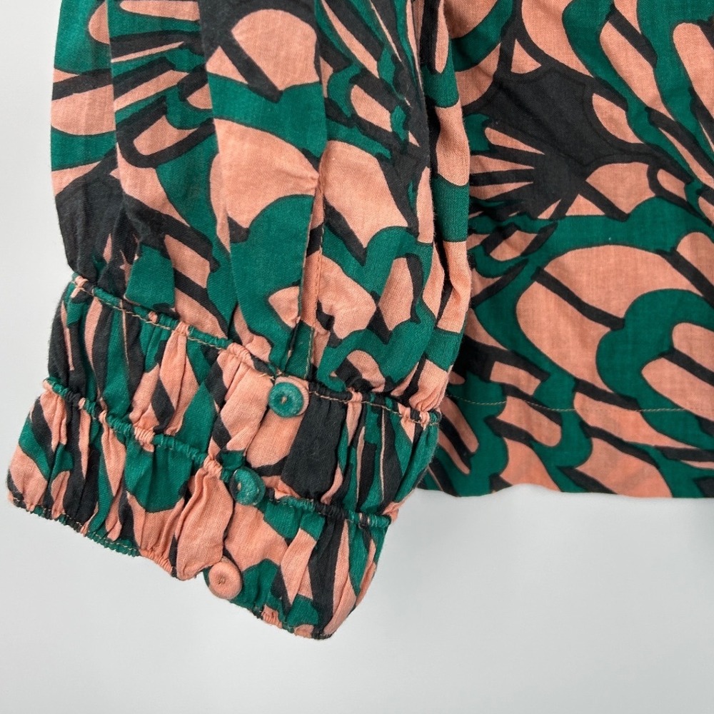 Mirth Caftan Adaman Handmade Collection Cotton Floral Button Ruffle Blouse XL - Picture 3 of 11